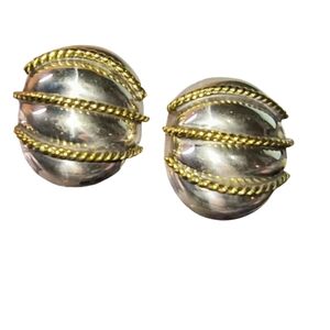 Vintage Sterling Silver Two Tone Rope Detail Clip-on Earrings